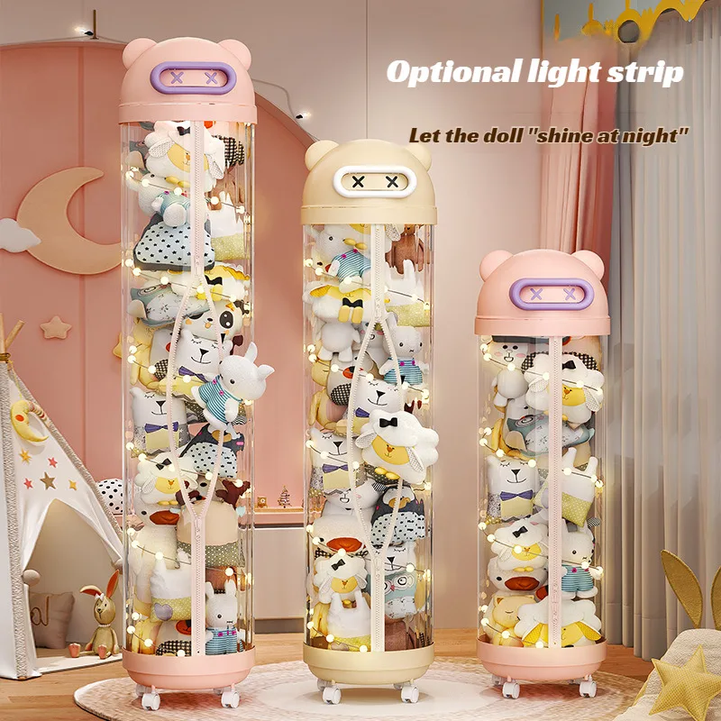 Kids Zipper Toys - ถังเก็บตุ๊กตาขนาดใหญ่พร้อมล้อ ถังเก็บของใสแบบมีซิป ถังโชว์ของเล่นตุ๊กตา DIY สำหรับเด็ก