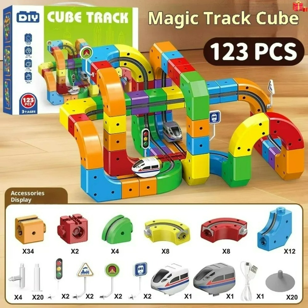 Kids Toys Vehicle - ชุดรางแม่เหล็กไฟฟ้าพร้อมยานพาหนะต้านแรงโน้มถ่วง ของเล่นสร้างสรรค์ STEM ประกอบเอง 100+ ชิ้น