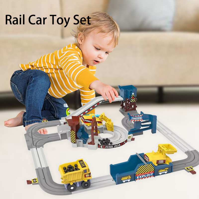 Kids Toys Vehicle - ชุดรางรถไฟแข่งรถขุดเหมืองไฟฟ้า ของเล่นวิศวกรรมยานยนต์ ของเล่นรถไฟเพื่อการศึกษา ของขวัญสำหรับครอบครัว ของขวัญสำหรับเด็ก
