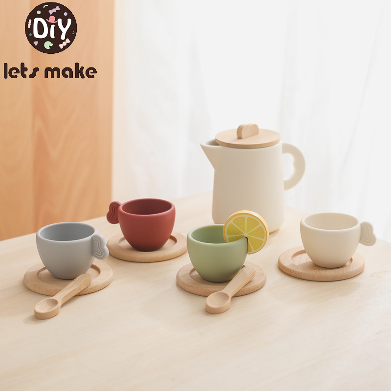 Kids Toys Kitchen - กาน้ำชาและถ้วยชาของเล่น Montessori ของเด็ก1ชุดอุปกรณ์ครัวปราศจากสาร BPA ซิลิโคนของขวัญสำหรับเด็กจำลองของเล่นบทบาทสมมติเพื่อการศึกษา